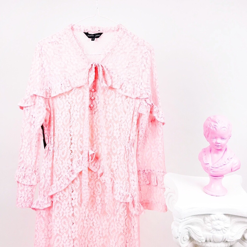 💖 SOLD 💖 BNWOT Sister Jane Pink Lace Midi Dress - Picture 4 of 4
